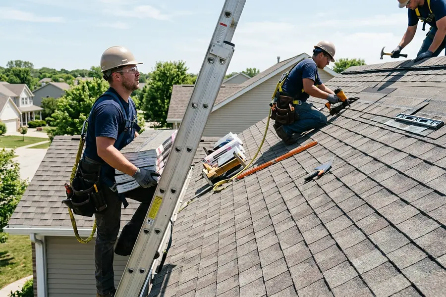 Beardman Building Services roofing crew installing architectural shingles in Sun City Center